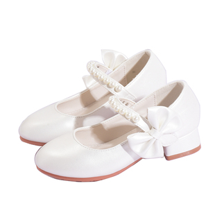 女童皮鞋女高跟鞋软底中大童配礼服舞台演出花童巨好看的白色鞋子