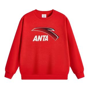 安踏儿童红色卫衣加绒男童2026年新年马年女童卫衣运动保暖上衣