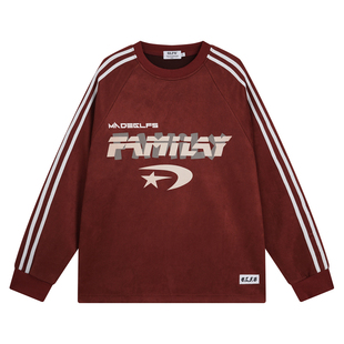 HTTAOSUP美式复古重磅麂皮绒发泡圆领卫衣男潮牌高街嘻哈情侣上衣