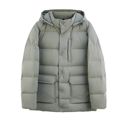 冬季白鹅绒四面弹男士连帽羽绒服