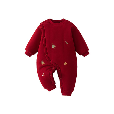 贝肽斯婴儿红色夹棉连体衣