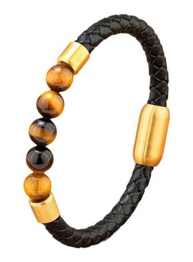 多宝红黄蓝虎眼石手串男款痞帅个性拼接真皮手链高级感送男友礼物