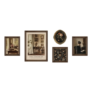 美式挂画法式复古装饰画组合中古风客厅沙发背景墙油画轻奢高级感