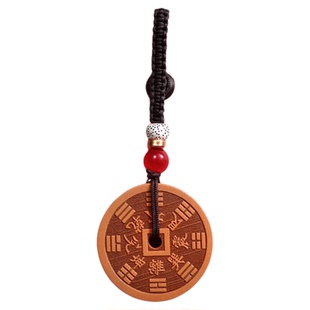 道家山鬼花钱桃木木质钥匙扣吊坠挂件开过真品光官方旗舰店护身符