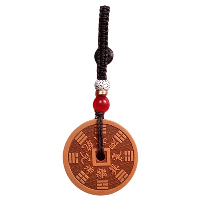 山鬼花钱真品桃木朱砂吊坠