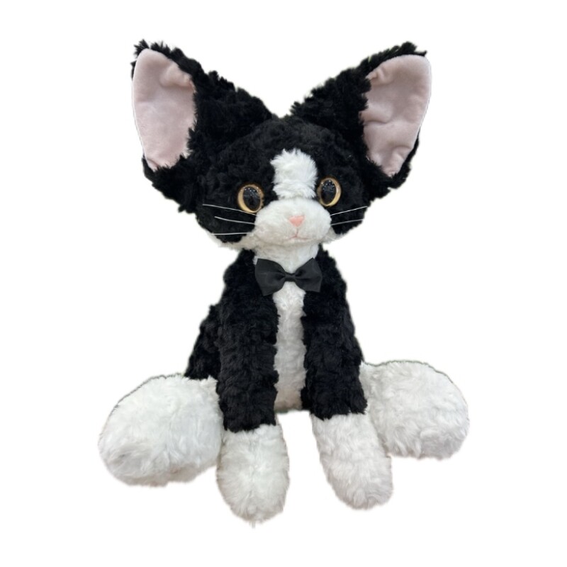日本正版德文黑白猫卷毛猫玩偶毛绒玩具小猫咪公仔娃娃抱枕礼物