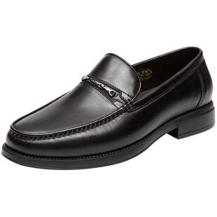 沙驰男鞋男士皮鞋男款休闲一脚蹬轻底舒适上班皮鞋套脚黑色单鞋软