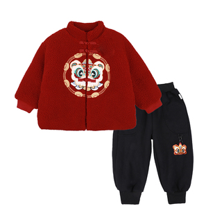 拜年服男童过年喜庆衣服儿童红色加厚年服唐装小少爷男孩新年套装