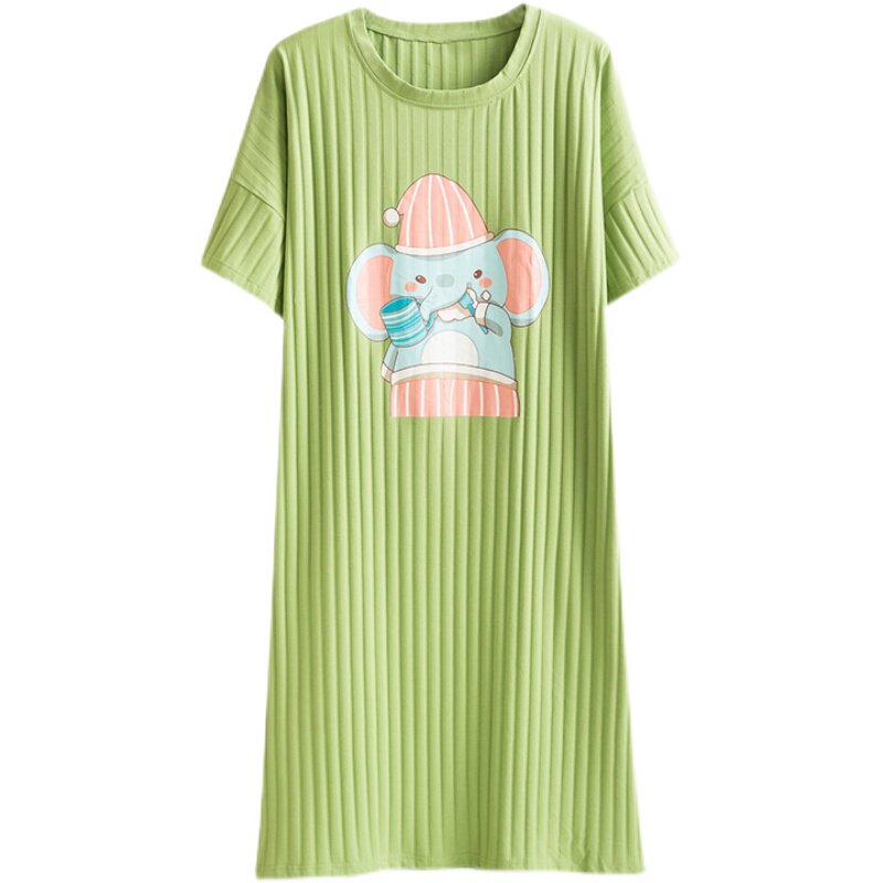 卡通风坑条纯棉短袖加大码家居服
