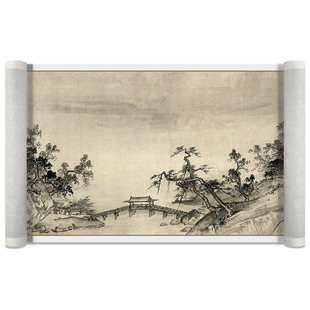 南宋夏圭溪山清远图真迹复制纸本山水画水墨画高清微喷客厅风景画