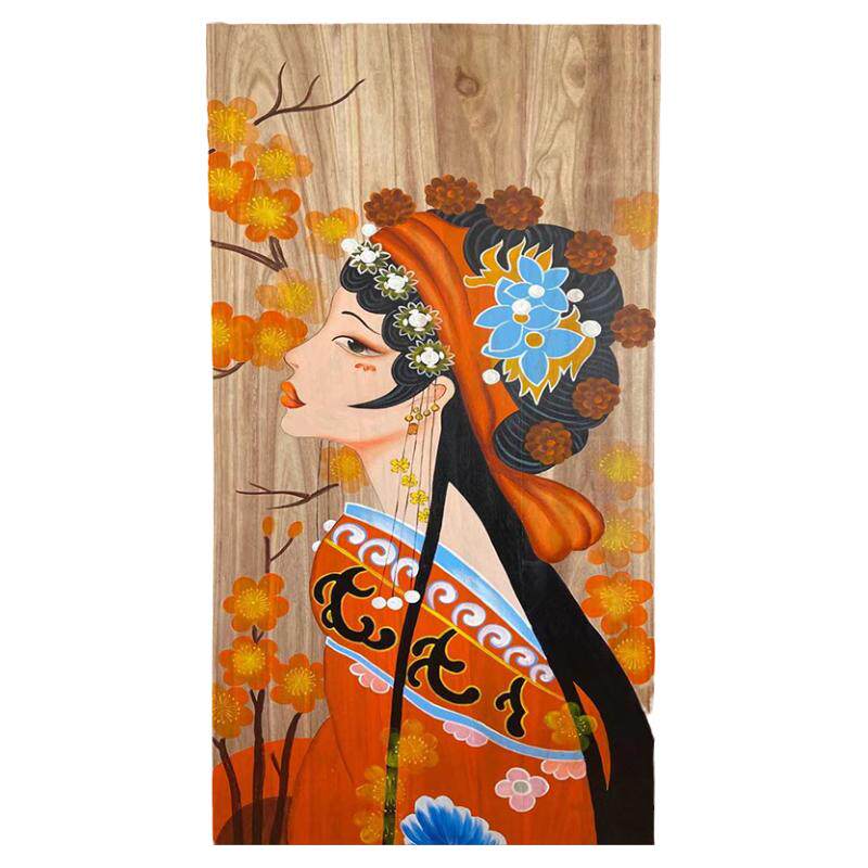 美女禅意复古家居茶楼风化木板画
