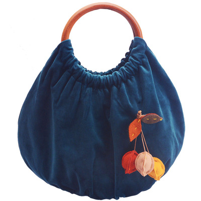 原创文艺丝绒圆环手提皱褶小包