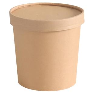 一次性牛皮纸打包盒圆形带盖纸碗商用汤桶汤杯汤碗装粥杯外卖餐盒