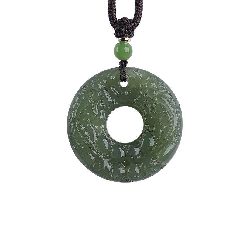 天然和田玉双面貔貅平安扣吊坠男女青玉皮丘貔貅玉石挂件玉坠玉佩