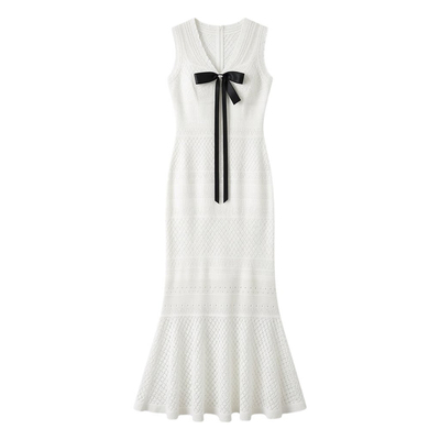 法式小香风蝴蝶结无袖背心连衣裙