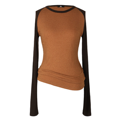 羊毛混纺撞色拼接长袖t恤