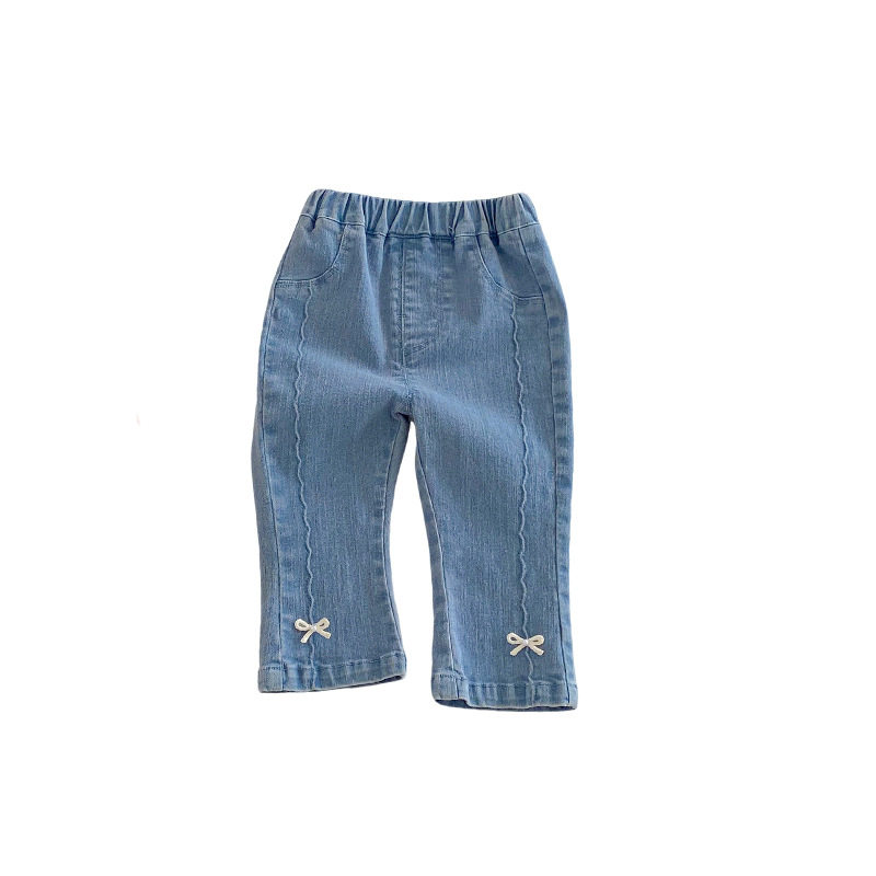 女童时尚牛仔裤2026春装新款宝宝洋气韩版蝴蝶结裤子女孩微喇叭裤