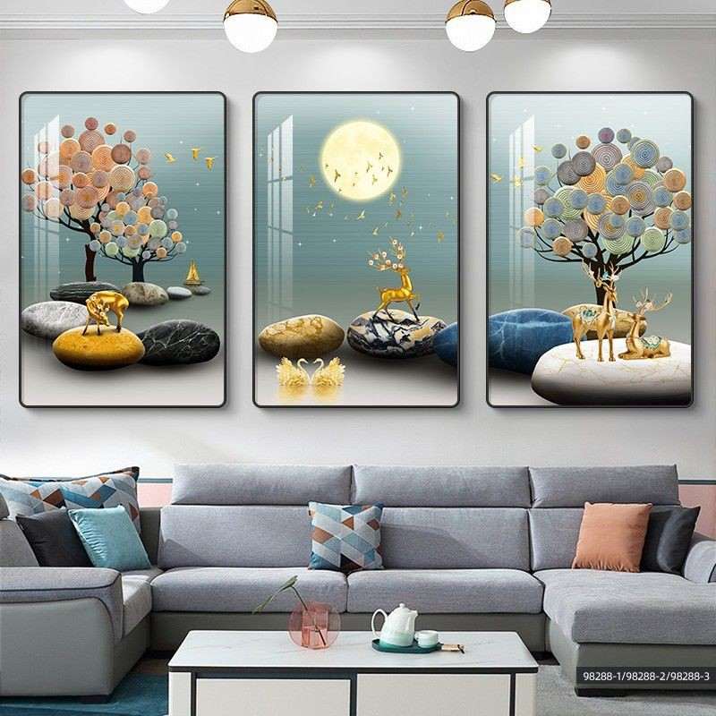 墙画客厅装饰画现代简约三联画沙发背景墙挂画北欧风餐厅卧室壁画