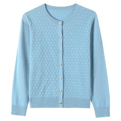 圆领纯羊毛针织开衫外套女