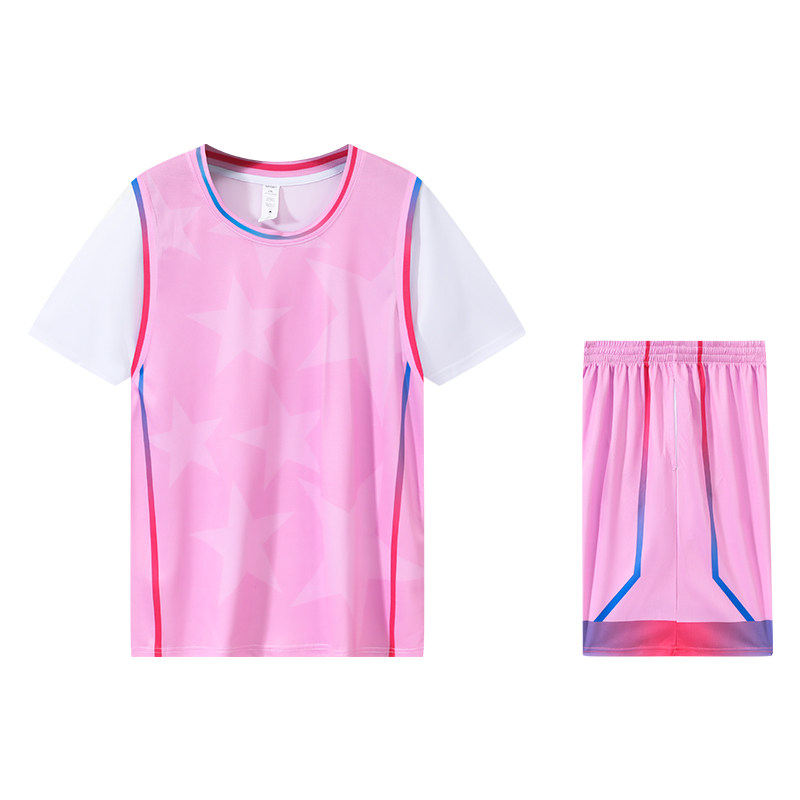 粉色篮球服套装女大学生假两件T恤定制运动比赛球衣班服短袖男夏