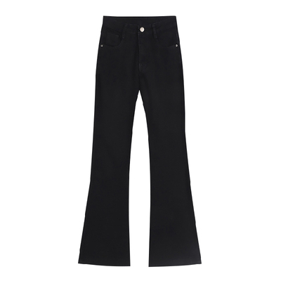 黑色微喇牛仔裤女2025年秋冬新款加绒高腰显瘦小个子喇叭马蹄裤子