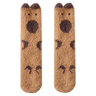 卡皮巴拉袜子女秋冬毛绒居家可爱长筒冬季睡觉中筒毛毛睡眠珊瑚绒