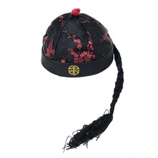 晓明同款男唐装地主帽成人儿童太子帽清朝皇帝新郎帽古装瓜皮帽演