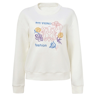 马天奴2026早春新款莱赛尔棉刺绣圆领卫衣上衣休闲百搭时尚女打底