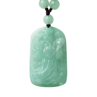 天然缅甸翡翠财神吊坠冰糯种玉石珠宝项链玉牌挂件男女款配带证书