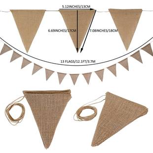 13片黄亚麻布三角旗西式 饰串生日挂旗 婚礼婚庆旗聚会露营装