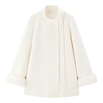 乐町富家千金双面呢斗篷羊毛大衣冬季蝴蝶结新战袍外套