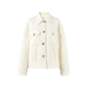 秋水伊人时尚翻领绵羊毛厚外套2025年冬季新款女休闲夹克短款上衣