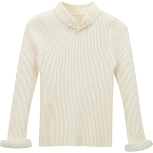 女童针织衫2025新款洋气儿童国风盘扣立领上衣女孩冬季内搭打底衫