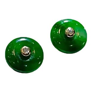 复古精品辣绿平安扣伴钻925银针镶嵌碧玉耳钉时尚简约气质款耳饰