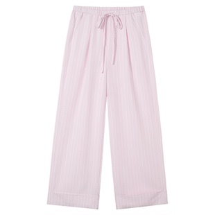PSO Brand女装天丝莱赛尔条纹宽松阔腿裤子女款休闲直筒长裤春季