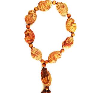 长白山琥珀木满油全透光手串东北沉香松明子佛珠念珠108颗