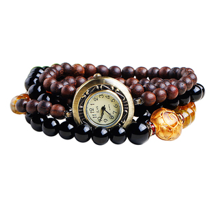缠绕五圈手链手表女个性沉香木防水原创文艺复古中国风气质石英表