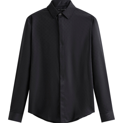 太平鸟男装奥莱  春季黑色长袖衬衫男