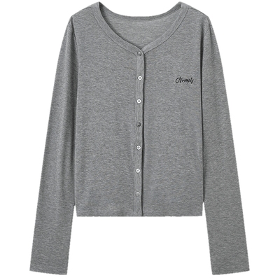 FINITY菲妮迪开衫T恤2025秋季新款简约刺绣设计V领上衣女