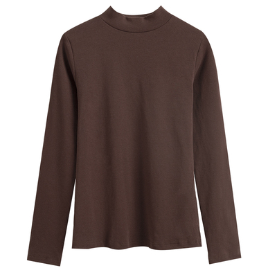 小立领打底衫女春秋内搭长袖t恤2026新款中领修身显瘦咖啡色上衣