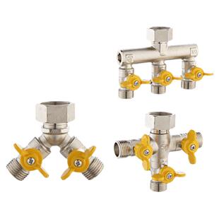 6分接口全铜带开关三通四通一进双出三出一分两路水管分流分水器