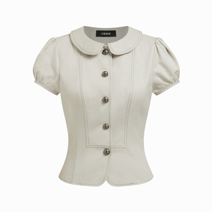 CIDER2026春季新品ootd棉混纺彼得潘翻领泡泡袖上衣套装115200888