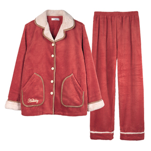 好波睡衣秋冬季保暖家居服套装翻领可爱女睡衣男大码睡衣HJR2479