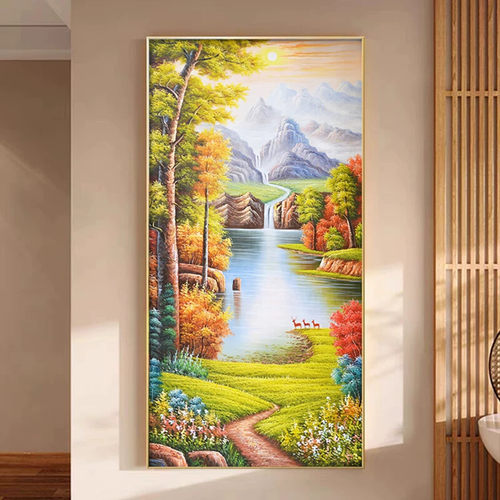 入户正对门墙挂画玄关装饰画现代简约山水画大气玄幻走廊过道壁画