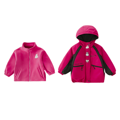 女童加绒外套秋冬加厚冲锋衣保暖