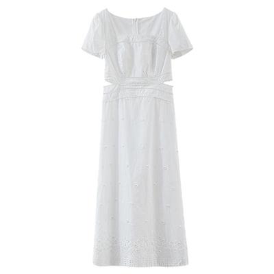 【清仓秒杀】夏韩系气质裙子小个子小众刺绣白色方领短袖连衣裙女