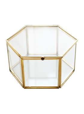 米诺迷你复古金色铜条六角玻璃盒