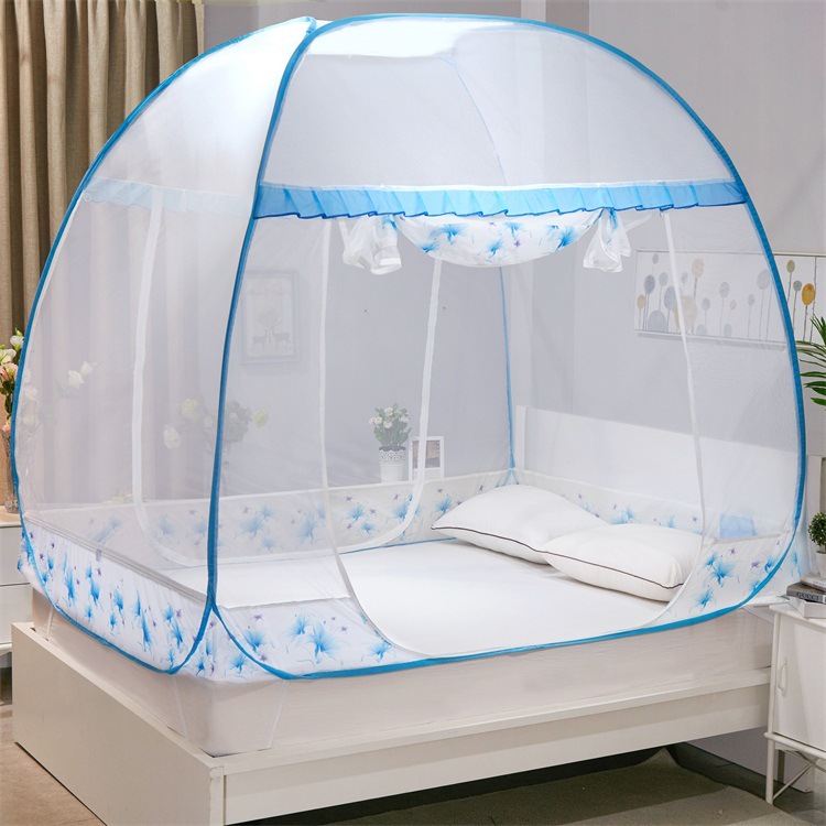 七彩鹊免安装蒙古包蚊帐家用三开门折叠1.5米1.2m挂风扇大方顶