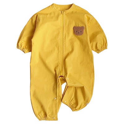 纯棉透气宝宝爬爬服户外婴儿爬行服连体衣服秋季外出罩衣防脏全身