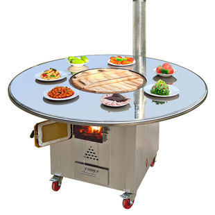 不锈钢柴火灶家用烧木柴移动户外铁锅炖灶台桌农村大锅台烧燃气灶